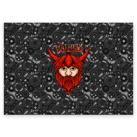 Поздравительная открытка с принтом Valheim красный викинг в Новосибирске, 100% бумага | плотность бумаги 280 г/м2, матовая, на обратной стороне линовка и место для марки
 | fantasy | mmo | valheim | valve | валхейм | вальхейм | викинги | выживалка | игра | королевская битва | ммо | ролевая игра | фэнтази