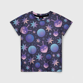Детская футболка 3D с принтом Космический микс в Новосибирске, 100% гипоаллергенный полиэфир | прямой крой, круглый вырез горловины, длина до линии бедер, чуть спущенное плечо, ткань немного тянется | галактика | звезда | инопланетянин | космос | лучи | микс | планета