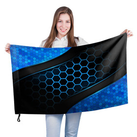Флаг 3D с принтом 3D luxury blue 3Д СОТЫ и плиты в Новосибирске, 100% полиэстер | плотность ткани — 95 г/м2, размер — 67 х 109 см. Принт наносится с одной стороны | luxury | versace | vip | абстракция | версаче | вип | паттерн | роскошь | текстуры