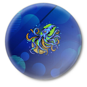 Значок с принтом Красочный Осьминог в Новосибирске,  металл | круглая форма, металлическая застежка в виде булавки | краски | море | океан | осьминог | подводный мир | щупальцы