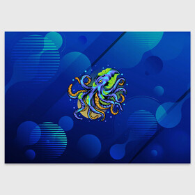 Поздравительная открытка с принтом Красочный Осьминог в Новосибирске, 100% бумага | плотность бумаги 280 г/м2, матовая, на обратной стороне линовка и место для марки
 | краски | море | океан | осьминог | подводный мир | щупальцы