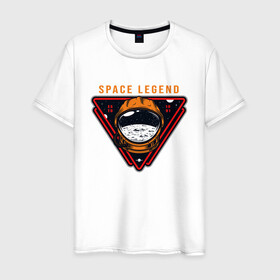Мужская футболка хлопок с принтом Space legend в Новосибирске, 100% хлопок | прямой крой, круглый вырез горловины, длина до линии бедер, слегка спущенное плечо. | moon | арт | день космонавтики | звезды | космонавт | космос | лого | луна | небо | планеты