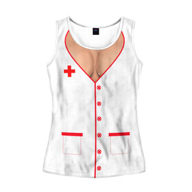 Женская майка 3D с принтом Халат медсестры в Новосибирске, 100% полиэстер | круглая горловина, прямой силуэт, длина до линии бедра | аниме | врач | грудь | доктор | красный | крест | медик | медицинский | медсестрички | японская