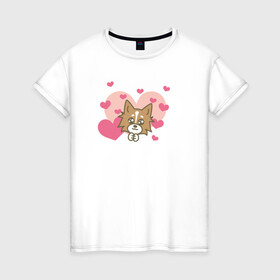 Женская футболка хлопок с принтом Милая Собачка в Новосибирске, 100% хлопок | прямой крой, круглый вырез горловины, длина до линии бедер, слегка спущенное плечо | любовь | милая собачка | рисунок | сердечки | сердце | собака