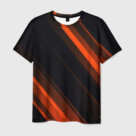 Мужская футболка 3D с принтом ORANGE Black в Новосибирске, 100% полиэфир | прямой крой, круглый вырез горловины, длина до линии бедер | lines | линии | оранжевое | полосы | черное