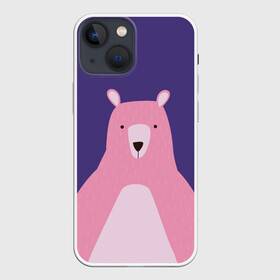 Чехол для iPhone 13 mini с принтом Розовый мишка в Новосибирске,  |  | альпака | звезды | медведь | мишка | ночь