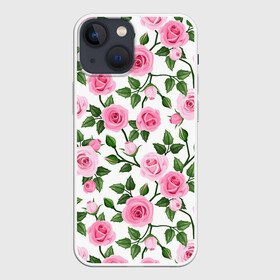 Чехол для iPhone 13 mini с принтом Розы в Новосибирске,  |  | арт | куст роз | кусты | кусты роз | листок | листья | поле | поле цветов | рисунок | роза | розовая роза | розовые розы | розы | стебель | цветок | цветы