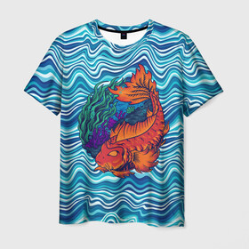 Мужская футболка 3D с принтом Fishing planet Огненная рыба в Новосибирске, 100% полиэфир | прямой крой, круглый вырез горловины, длина до линии бедер | fishing planet | волны | море | огненная рыба | река | рыба | рыбак | рыбалка | рыбка
