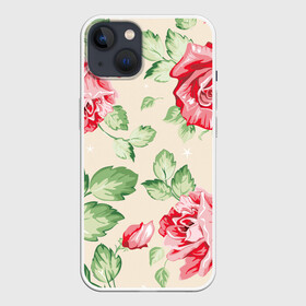 Чехол для iPhone 13 с принтом Розы в Новосибирске,  |  | арт | красные цветы | красный цветок | лист | листья | поле | поле цветов | рисунок | роза | розовая роза | розовые розы | розовые цветы | розовый цветок | розы | цветок | цветы