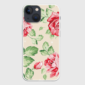 Чехол для iPhone 13 mini с принтом Розы в Новосибирске,  |  | арт | красные цветы | красный цветок | лист | листья | поле | поле цветов | рисунок | роза | розовая роза | розовые розы | розовые цветы | розовый цветок | розы | цветок | цветы