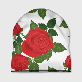 Шапка 3D с принтом Большие розы в Новосибирске, 100% полиэстер | универсальный размер, печать по всей поверхности изделия | Тематика изображения на принте: арт | белый | большие бутоны | большие розы | большой бутон | зелёный | красная роза | красные розы | красные цветы | красный | красный цветок | листок | листья | поле | поле цветов | рисунок | роза