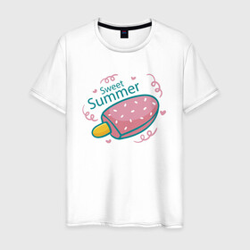 Мужская футболка хлопок с принтом Сладкое лето в Новосибирске, 100% хлопок | прямой крой, круглый вырез горловины, длина до линии бедер, слегка спущенное плечо. | Тематика изображения на принте: ice cream | summer | лето | мороженка | эскимо