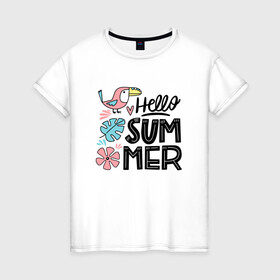 Женская футболка хлопок с принтом Привет Лето в Новосибирске, 100% хлопок | прямой крой, круглый вырез горловины, длина до линии бедер, слегка спущенное плечо | summer | лето | птичка | тукан | цветы
