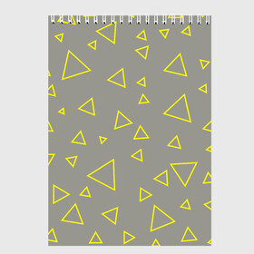 Скетчбук с принтом Желтый и серый | Yellow & gray в Новосибирске, 100% бумага
 | 48 листов, плотность листов — 100 г/м2, плотность картонной обложки — 250 г/м2. Листы скреплены сверху удобной пружинной спиралью | gray | triangle | yellow | желтый | серый | треугольник