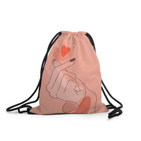 Рюкзак-мешок 3D с принтом Саранхэ в Новосибирске, 100% полиэстер | плотность ткани — 200 г/м2, размер — 35 х 45 см; лямки — толстые шнурки, застежка на шнуровке, без карманов и подкладки | k pop | любовь | рука девушки | саранхэ | сердце