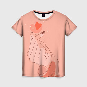 Женская футболка 3D с принтом Саранхэ в Новосибирске, 100% полиэфир ( синтетическое хлопкоподобное полотно) | прямой крой, круглый вырез горловины, длина до линии бедер | k pop | любовь | рука девушки | саранхэ | сердце