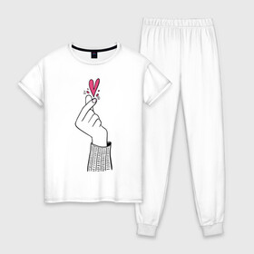 Женская пижама хлопок с принтом Саранхэ в Новосибирске, 100% хлопок | брюки и футболка прямого кроя, без карманов, на брюках мягкая резинка на поясе и по низу штанин | k pop | любовь | рука девушки | саранхэ | сердце