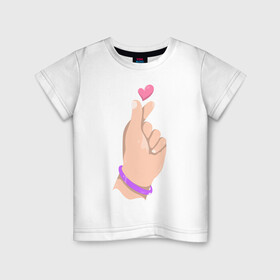 Детская футболка хлопок с принтом Саранхэ в Новосибирске, 100% хлопок | круглый вырез горловины, полуприлегающий силуэт, длина до линии бедер | k pop | любовь | рука парня | саранхэ | сердце