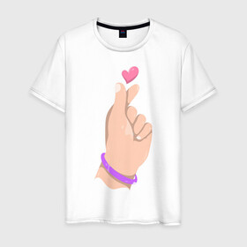 Мужская футболка хлопок с принтом Саранхэ в Новосибирске, 100% хлопок | прямой крой, круглый вырез горловины, длина до линии бедер, слегка спущенное плечо. | k pop | любовь | рука парня | саранхэ | сердце