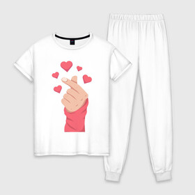 Женская пижама хлопок с принтом Саранхэ в Новосибирске, 100% хлопок | брюки и футболка прямого кроя, без карманов, на брюках мягкая резинка на поясе и по низу штанин | k pop | любовь | рука парня | саранхэ | сердце