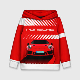 Детская толстовка 3D с принтом PORSCHE / ПОРШЕ / RED STYLE в Новосибирске, 100% полиэстер | двухслойный капюшон со шнурком для регулировки, мягкие манжеты на рукавах и по низу толстовки, спереди карман-кенгуру с мягким внутренним слоем | 911 | auto | carrera | cayenne | macan | porsche | sportcar | taycan | автомобиль | градиент. | каен | карера | красный | макан | полосы | порш | порше | спорт | спорткар | тайкан