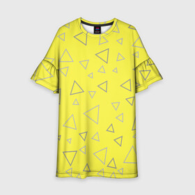 Детское платье 3D с принтом Желтый и серый | Yellow & gray в Новосибирске, 100% полиэстер | прямой силуэт, чуть расширенный к низу. Круглая горловина, на рукавах — воланы | gray | triangle | yellow | желтый | серый | треугольник