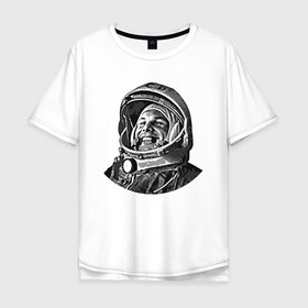 Мужская футболка хлопок Oversize с принтом Поехали Ю.Г. в Новосибирске, 100% хлопок | свободный крой, круглый ворот, “спинка” длиннее передней части | moon | арт | гагарин | день космонавтики | звезды | космонавт | космос | лого | луна | небо | планеты