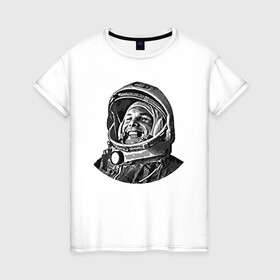 Женская футболка хлопок с принтом Поехали Ю.Г. в Новосибирске, 100% хлопок | прямой крой, круглый вырез горловины, длина до линии бедер, слегка спущенное плечо | moon | арт | гагарин | день космонавтики | звезды | космонавт | космос | лого | луна | небо | планеты