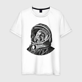 Мужская футболка хлопок с принтом Поехали Ю.Г. в Новосибирске, 100% хлопок | прямой крой, круглый вырез горловины, длина до линии бедер, слегка спущенное плечо. | moon | арт | гагарин | день космонавтики | звезды | космонавт | космос | лого | луна | небо | планеты