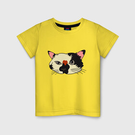 Детская футболка хлопок с принтом Милая мордочка сердитого кота в Новосибирске, 100% хлопок | круглый вырез горловины, полуприлегающий силуэт, длина до линии бедер | art | cat | cat face | cats | cute | grumpy | home | kawaii | kitten | kitty | pussycat | арт | кавайи | котейка | котёнок | котик | котяра | кошечка | кошка | лицо | милота | моська | рисунок | смешные животные | сны | сон | устав