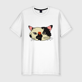 Мужская футболка хлопок Slim с принтом Милая мордочка сердитого кота в Новосибирске, 92% хлопок, 8% лайкра | приталенный силуэт, круглый вырез ворота, длина до линии бедра, короткий рукав | art | cat | cat face | cats | cute | grumpy | home | kawaii | kitten | kitty | pussycat | арт | кавайи | котейка | котёнок | котик | котяра | кошечка | кошка | лицо | милота | моська | рисунок | смешные животные | сны | сон | устав