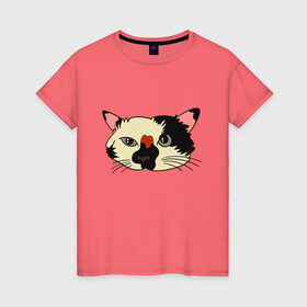 Женская футболка хлопок с принтом Милая мордочка сердитого кота в Новосибирске, 100% хлопок | прямой крой, круглый вырез горловины, длина до линии бедер, слегка спущенное плечо | art | cat | cat face | cats | cute | grumpy | home | kawaii | kitten | kitty | pussycat | арт | кавайи | котейка | котёнок | котик | котяра | кошечка | кошка | лицо | милота | моська | рисунок | смешные животные | сны | сон | устав