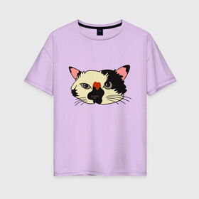 Женская футболка хлопок Oversize с принтом Милая мордочка сердитого кота в Новосибирске, 100% хлопок | свободный крой, круглый ворот, спущенный рукав, длина до линии бедер
 | art | cat | cat face | cats | cute | grumpy | home | kawaii | kitten | kitty | pussycat | арт | кавайи | котейка | котёнок | котик | котяра | кошечка | кошка | лицо | милота | моська | рисунок | смешные животные | сны | сон | устав
