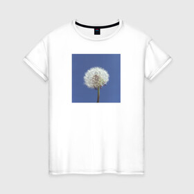 Женская футболка хлопок с принтом Одуванчик на фоне неба в Новосибирске, 100% хлопок | прямой крой, круглый вырез горловины, длина до линии бедер, слегка спущенное плечо | весна | минимализм | небо | одуванчик | цветы
