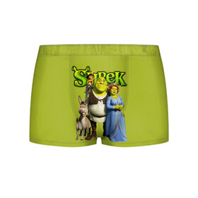 Мужские трусы 3D с принтом Шрек/Shrek в Новосибирске, 50% хлопок, 50% полиэстер | классическая посадка, на поясе мягкая тканевая резинка | Тематика изображения на принте: cartoon | fiona | shrek | болото | детям | комедия | кот в сапогах | мультик | огр | осел | персонажи мультфильмов | тролль | фиона | шрек