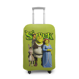 Чехол для чемодана 3D с принтом Шрек Shrek в Новосибирске, 86% полиэфир, 14% спандекс | двустороннее нанесение принта, прорези для ручек и колес | cartoon | fiona | shrek | болото | детям | комедия | кот в сапогах | мультик | огр | осел | персонажи мультфильмов | тролль | фиона | шрек