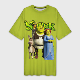 Платье-футболка 3D с принтом Шрек Shrek в Новосибирске,  |  | cartoon | fiona | shrek | болото | детям | комедия | кот в сапогах | мультик | огр | осел | персонажи мультфильмов | тролль | фиона | шрек