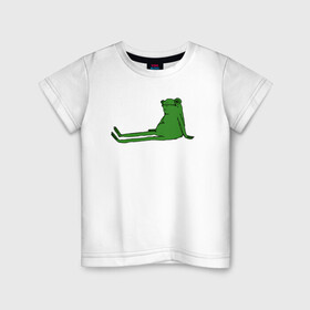 Детская футболка хлопок с принтом Лягушка приуныла в Новосибирске, 100% хлопок | круглый вырез горловины, полуприлегающий силуэт, длина до линии бедер | лягушка жаба тучный жаб приуныла растроиная лягух сидит