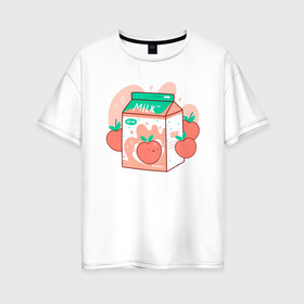 Женская футболка хлопок Oversize с принтом Коробка персикового молока в Новосибирске, 100% хлопок | свободный крой, круглый ворот, спущенный рукав, длина до линии бедер
 | anime | kawaii | аниме | йогурт | кавай | коробка молока | лето | молоко | пакет молока | персик | персиковое молоко | фрукты