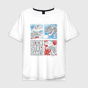 Мужская футболка хлопок Oversize с принтом Rock Star Dino Динозавр геймер в Новосибирске, 100% хлопок | свободный крой, круглый ворот, “спинка” длиннее передней части | dino | games | roar | rock | rock star | t rex | дино | динозавр | динозавры | рок | рокер