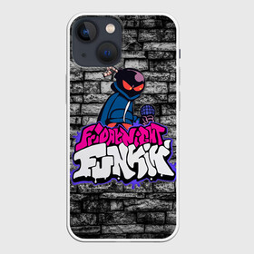 Чехол для iPhone 13 mini с принтом Friday Night Funkin Bomb man B в Новосибирске,  |  | Тематика изображения на принте: bomb | bombman | friday night funkin | man | белый | бомб | бомба | бомбмэн | кирпич | микрофон | мэн | рисовка | розовый | текстура | фиолетовый | фрайдэй | цвета | черный