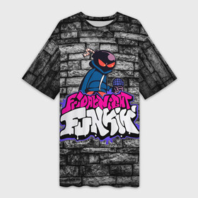 Платье-футболка 3D с принтом Friday Night Funkin Bomb man B в Новосибирске,  |  | bomb | bombman | friday night funkin | man | белый | бомб | бомба | бомбмэн | кирпич | микрофон | мэн | рисовка | розовый | текстура | фиолетовый | фрайдэй | цвета | черный