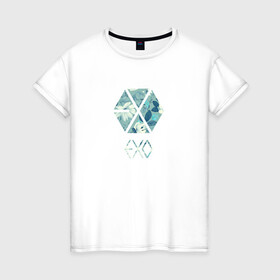 Женская футболка хлопок с принтом EXO в Новосибирске, 100% хлопок | прямой крой, круглый вырез горловины, длина до линии бедер, слегка спущенное плечо | exo | k pop | логотип | минимализм | цветы