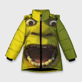 Зимняя куртка для девочек 3D с принтом Shrek Шрек в Новосибирске, ткань верха — 100% полиэстер; подклад — 100% полиэстер, утеплитель — 100% полиэстер. | длина ниже бедра, удлиненная спинка, воротник стойка и отстегивающийся капюшон. Есть боковые карманы с листочкой на кнопках, утяжки по низу изделия и внутренний карман на молнии. 

Предусмотрены светоотражающий принт на спинке, радужный светоотражающий элемент на пуллере молнии и на резинке для утяжки. | Тематика изображения на принте: 20 | 4к | boots | cat | donkey | fiona | green | in | me | meme | memes | once | shrek | somebody | told | в | зеленый | кот | лет | мем | мемы | мульт | мультфильм | огр | огры | осел | сапогах | фиона | шрек