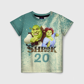 Детская футболка 3D с принтом Shrek в Новосибирске, 100% гипоаллергенный полиэфир | прямой крой, круглый вырез горловины, длина до линии бедер, чуть спущенное плечо, ткань немного тянется | Тематика изображения на принте: dreamworks | shrek | арт | лого | мультфильм | постер | шрек