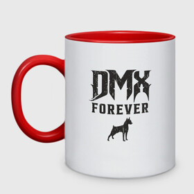 Кружка двухцветная с принтом DMX Forever в Новосибирске, керамика | объем — 330 мл, диаметр — 80 мм. Цветная ручка и кайма сверху, в некоторых цветах — вся внутренняя часть | dmx | dog | earl simmons | hip hop | music | new york | rap | rapper | rip | ruff ryders | диэмикс | музыка | нью йорк | пёс | рэп | рэпер | хипхоп | эрл симмонс