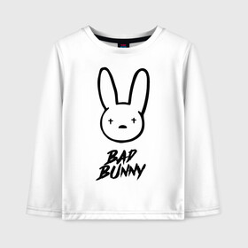 Детский лонгслив хлопок с принтом Bad Bunny лого в Новосибирске, 100% хлопок | круглый вырез горловины, полуприлегающий силуэт, длина до линии бедер | bad bunny | benito antonio martnez ocasio | hip hop | latin trap | logo | music | rap | rnb | singer | star | бенито антонио мартинес окасио | звезда | латинский трэп | логотип | музыка | певец | рнб | рэп | хип хоп