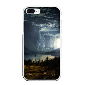 Чехол для iPhone 7Plus/8 Plus матовый с принтом Фантастический пейзаж в Новосибирске, Силикон | Область печати: задняя сторона чехла, без боковых панелей | елки | ледник | лес | озеро | пейзаж | природа | свет | скала