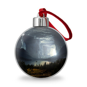 Ёлочный шар с принтом Фантастический пейзаж в Новосибирске, Пластик | Диаметр: 77 мм | Тематика изображения на принте: елки | ледник | лес | озеро | пейзаж | природа | свет | скала
