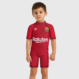 Детский купальный костюм 3D с принтом FC Barcelona | Goalkeeper 2021 22 в Новосибирске, Полиэстер 85%, Спандекс 15% | застежка на молнии на спине | 0x000000123 | barca | barcelona | elclasico | la liga | messi | pre match | барса | барселона | классико | месси